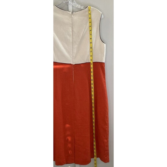 Donna Morgan Dress 14 Linen Colorblock Red Brown Cream Mod Sheath Retro - Picture 3 of 6